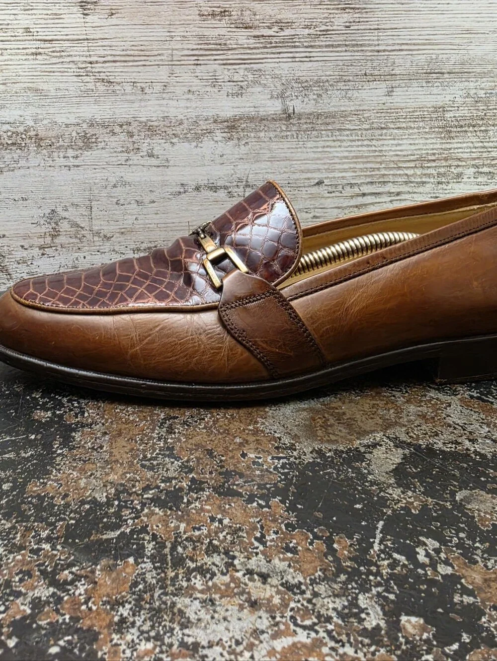 Mens Johnston & Murphy Cellini Loafers Shoes Sz 10 Used Crocodile Bit Link